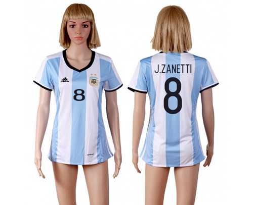 Women's Argentina #8 J.Zanetti Home Soccer Country Jersey