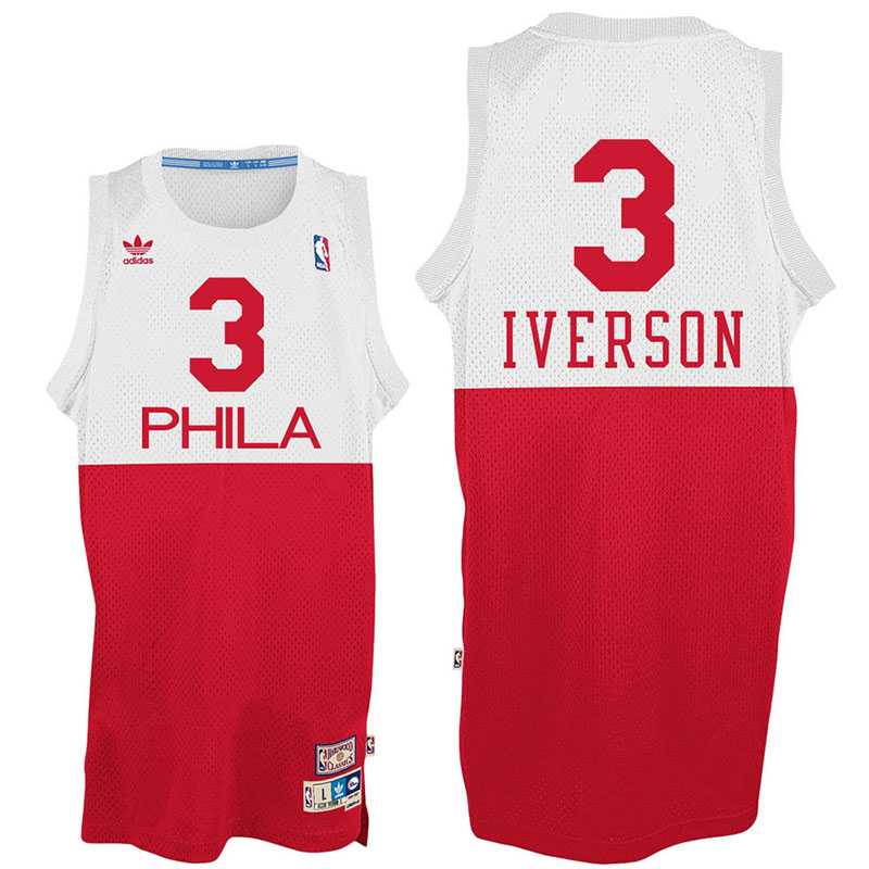 Philadelphia 76ers #3 Allen Iverson White Red Phila Hardwood Classics Swingman Jersey