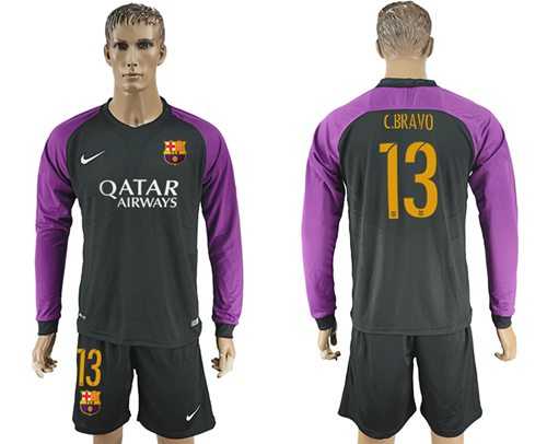 Barcelona #13 C.Bravo Black Goalkeeper Long Sleeves Soccer Club Jersey