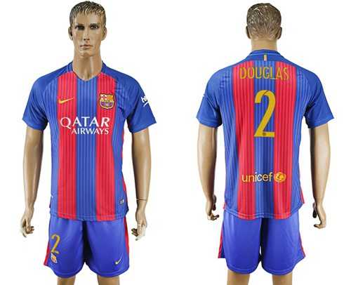 Barcelona #2 Douglas Home With Blue Shorts Soccer Club Jersey