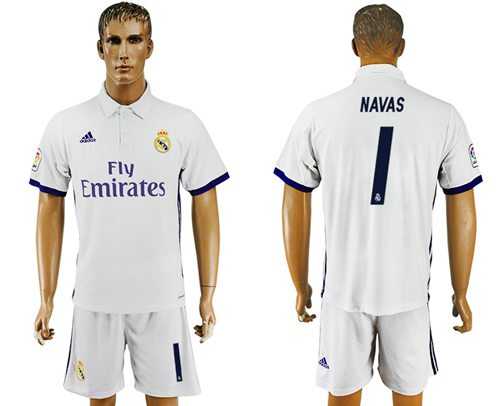 Real Madrid #1 Navas White Home Soccer Club Jersey