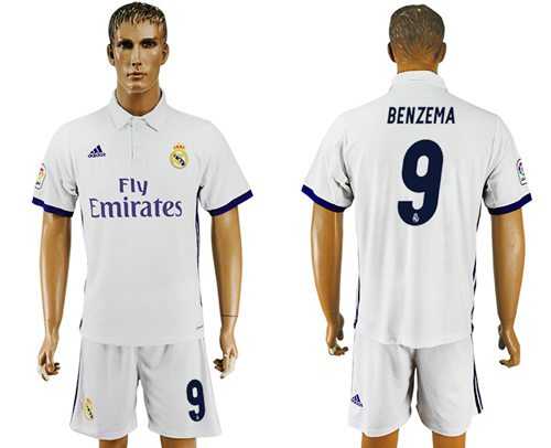 Real Madrid #9 Benzema White Home Soccer Club Jersey