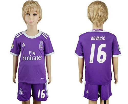 Real Madrid #16 Kovacic Away Kid Soccer Club Jersey