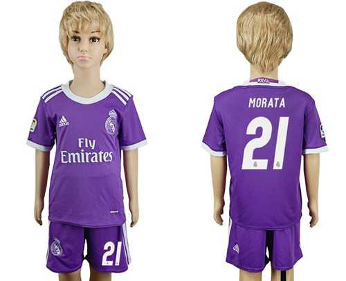 Real Madrid #21 Morata Away Kid Soccer Club Jersey
