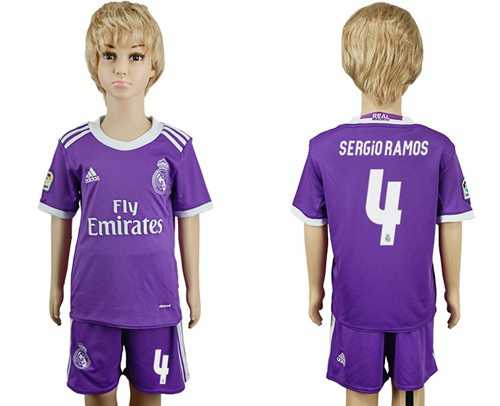 Real Madrid #4 Sergio Ramos Away Kid Soccer Club Jersey