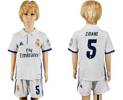 Real Madrid #5 Zidane White Home Kid Soccer Club Jersey