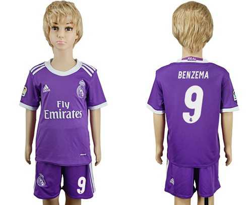 Real Madrid #9 Benzema Away Kid Soccer Club Jersey