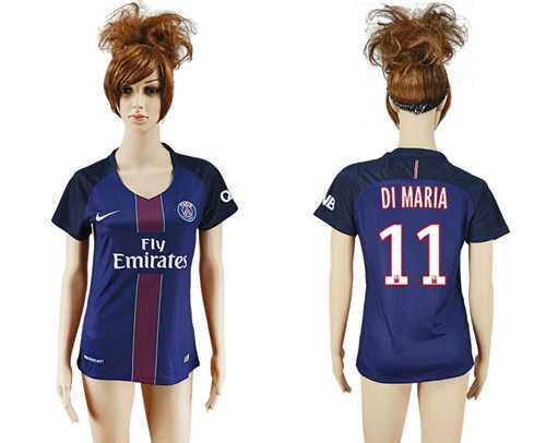 Women's Paris Saint-Germain #11 Di Maria Home Soccer Club Jersey