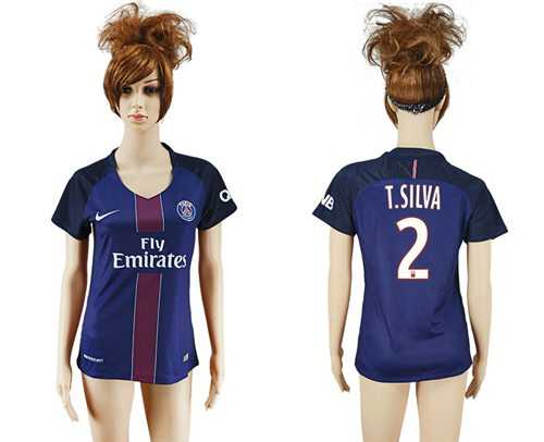 Women's Paris Saint-Germain #2 T.Silva Home Soccer Club Jersey