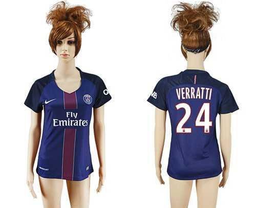 Women's Paris Saint-Germain #24 Verratti Home Soccer Club Jersey