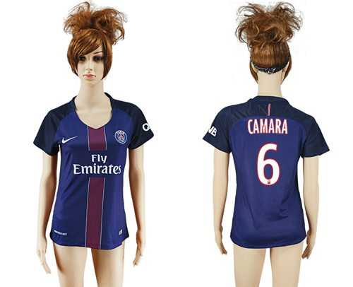 Women's Paris Saint-Germain #6 Camara Home Soccer Club Jersey