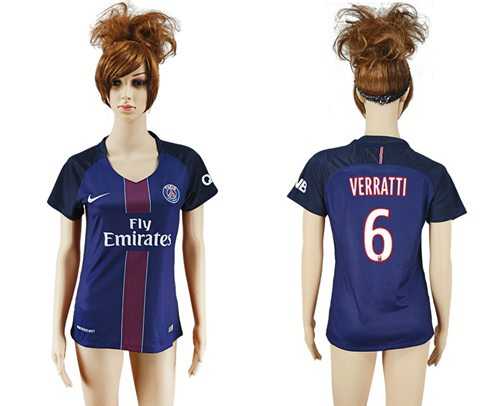 Women's Paris Saint-Germain #6 Verratti Home Soccer Club Jersey