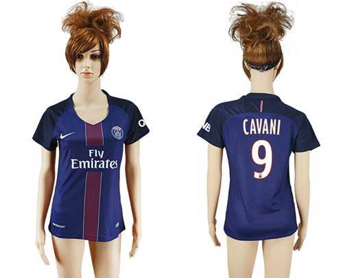 Women's Paris Saint-Germain #9 Cavani Home Soccer Club Jersey