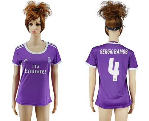 Women's Real Madrid #4 Sergio Ramos Away Soccer Club Jersey