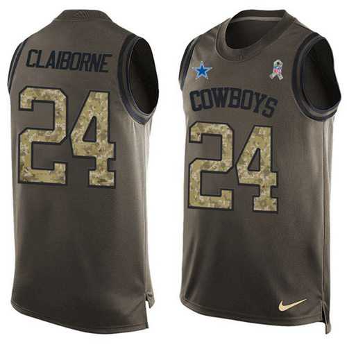 Nike Dallas Cowboys #24 Morris Claiborne Green Men's Stitched NFL Limited Salute To Service Tank Top Jersey