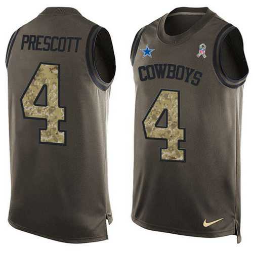 Nike Dallas Cowboys #4 Dak Prescott Green Men's Stitched NFL Limited Salute To Service Tank Top Jersey