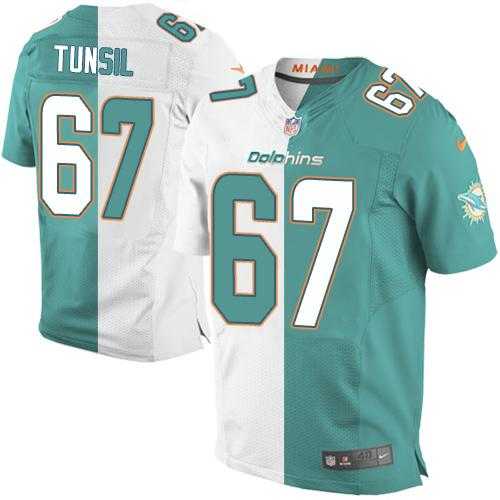 Nike Miami Dolphins #67 Laremy Tunsil Aqua Green White Men's Stitched NFL Elite Split Jersey