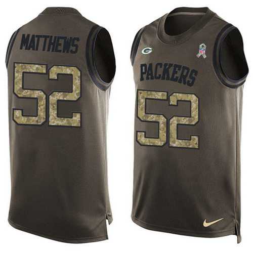 Nike Green Bay Packers #52 Clay Matthews Green Men's Stitched NFL Limited Salute To Service Tank Top Jersey