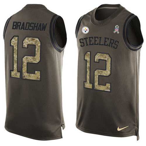 Nike Pittsburgh Steelers #12 Terry Bradshaw Green Men's Stitched NFL Limited Salute To Service Tank Top Jersey
