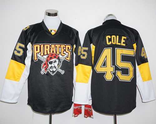 Pittsburgh Pirates #45 Gerrit Cole Black Long Sleeve Stitched Baseball Jersey