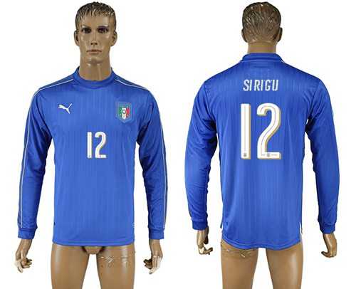 Italy #12 Sirigu Blue Home Long Sleeves Soccer Country Jersey