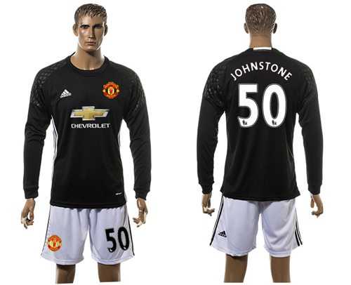 Manchester United #50 Johnstone Black Goalkeeper Long Sleeves Soccer Club Jersey