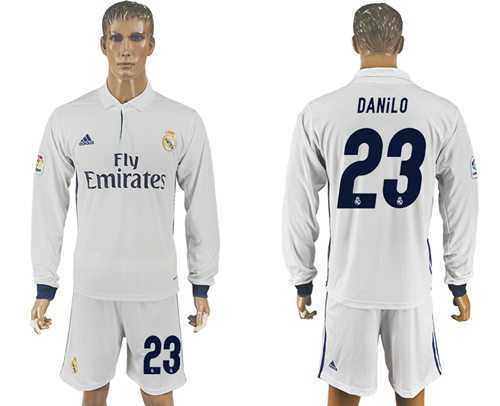 Real Madrid #23 Danilo White Home Long Sleeves Soccer Club Jersey