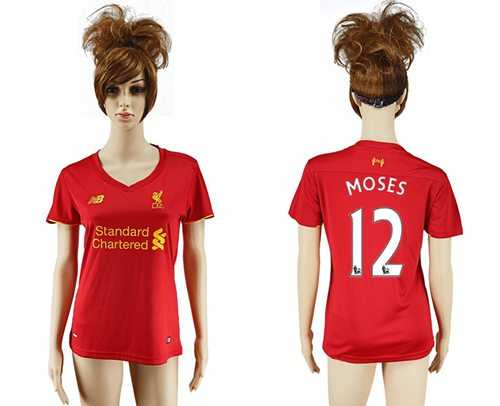Women's Liverpool #12 Moses Red Home Soccer Club Jersey