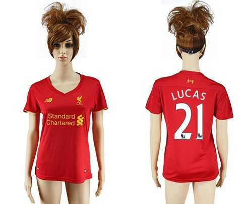 Women's Liverpool #21 Lucas Red Home Soccer Club Jersey