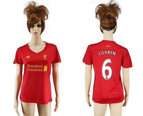 Women's Liverpool #6 Lovren Red Home Soccer Club Jersey