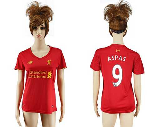 Women's Liverpool #9 Aspas Red Home Soccer Club Jersey