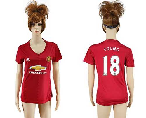 Women's Manchester United #18 Young Red Home Soccer Club Jersey