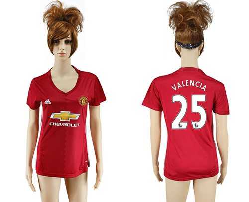 Women's Manchester United #25 Valencia Red Home Soccer Club Jersey