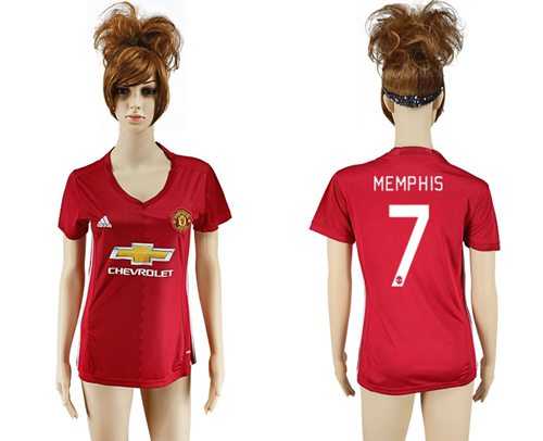 Women's Manchester United #7 Memphis Red Home Soccer Club Jersey