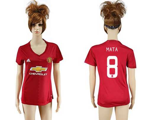 Women's Manchester United #8 Mata Red Home Soccer Club Jersey