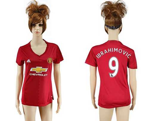Women's Manchester United #9 Ibrahimovic Red Home Soccer Club Jersey