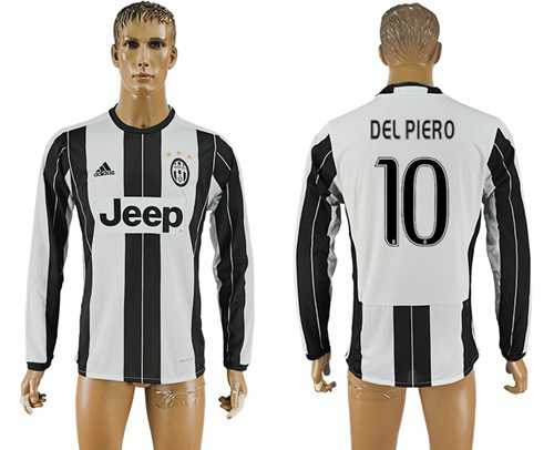 Juventus #10 Del Piero Home Long Sleeves Soccer Club Jersey