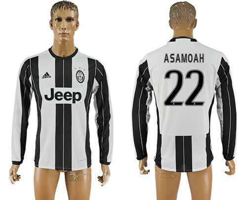Juventus #22 Asamoah Home Long Sleeves Soccer Club Jersey