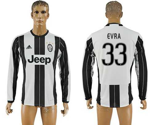 Juventus #33 Evra Home Long Sleeves Soccer Club Jersey