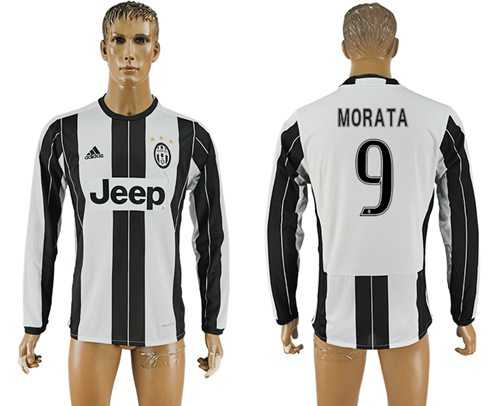 Juventus #9 Morata Home Long Sleeves Soccer Club Jersey