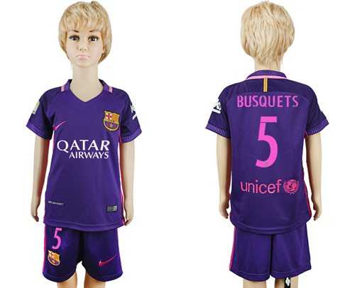 Barcelona #5 Busquets Away Kid Soccer Club Jersey