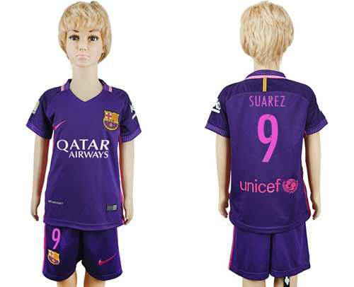 Barcelona #9 Suarez Away Kid Soccer Club Jersey