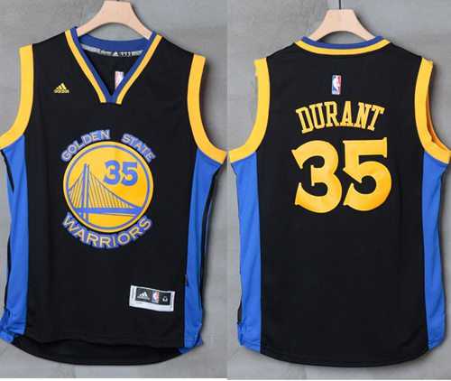 Golden State Warriors #35 Kevin Durant Black Blue Stitched NBA Jersey