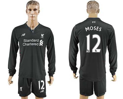 Liverpool #12 Moses Away Long Sleeves Soccer Club Jersey