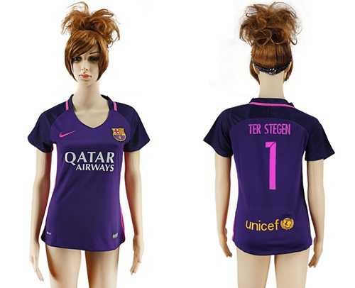 Women's Barcelona #1 Ter Stegen Away Soccer Club Jersey