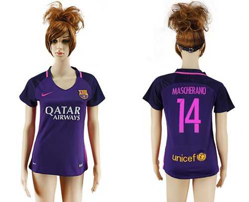 Women's Barcelona #14 Mascherano Away Soccer Club Jersey
