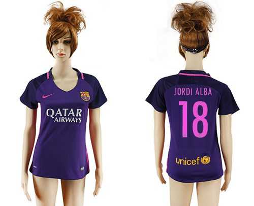 Women's Barcelona #18 Jordi Alba Away Soccer Club Jersey