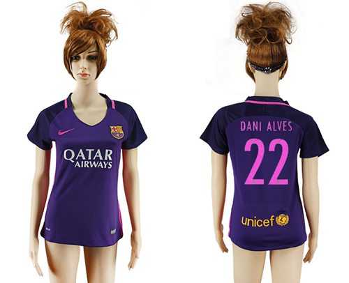 Women's Barcelona #22 Dani Alves Away Soccer Club Jersey