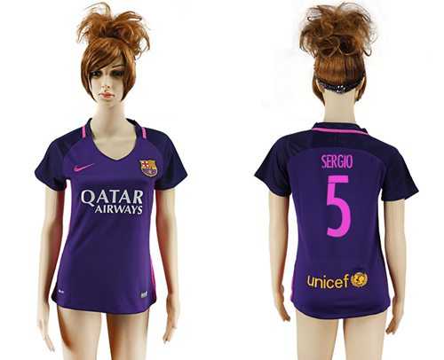 Women's Barcelona #5 Sergio Away Soccer Club Jersey