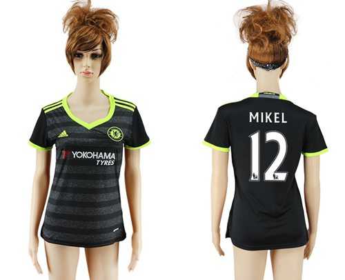 Women's Chelsea #12 Mikel Away Soccer Club Jersey